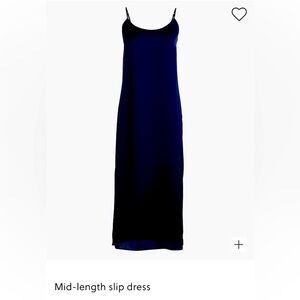 NWT J Crew Black Mid Length Satin Slip Dress w side slit